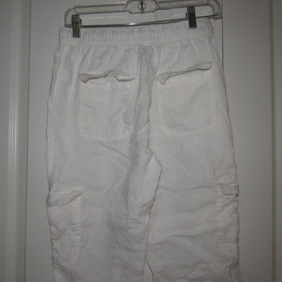 NICOLE MILLER White 100% Linen Pull-On Cargo Jogger White Pants Size Small - Picture 6 of 7